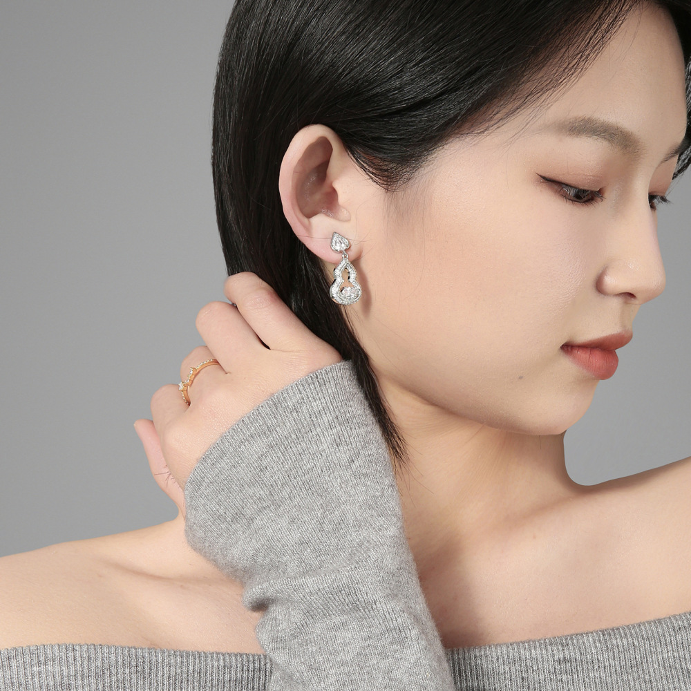 MYK2772-Hollow gourd-shaped zircon earrings with 925 sterling silver needles