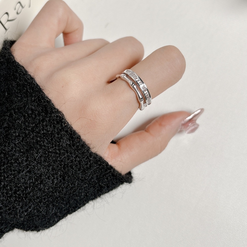 MYK2779-Double-layer bamboo-joint zircon fashion design open ring