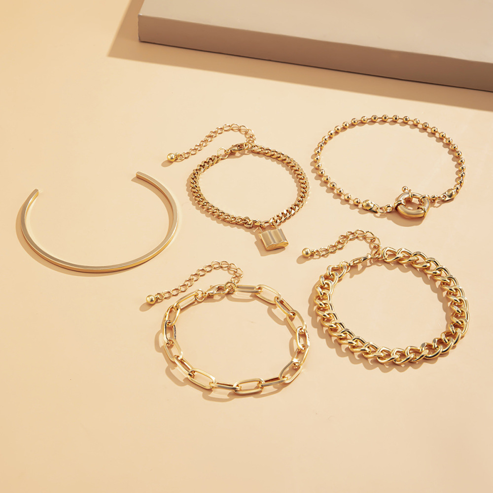 Punk Hip Hop Style Lock Clasp Bracelet Set