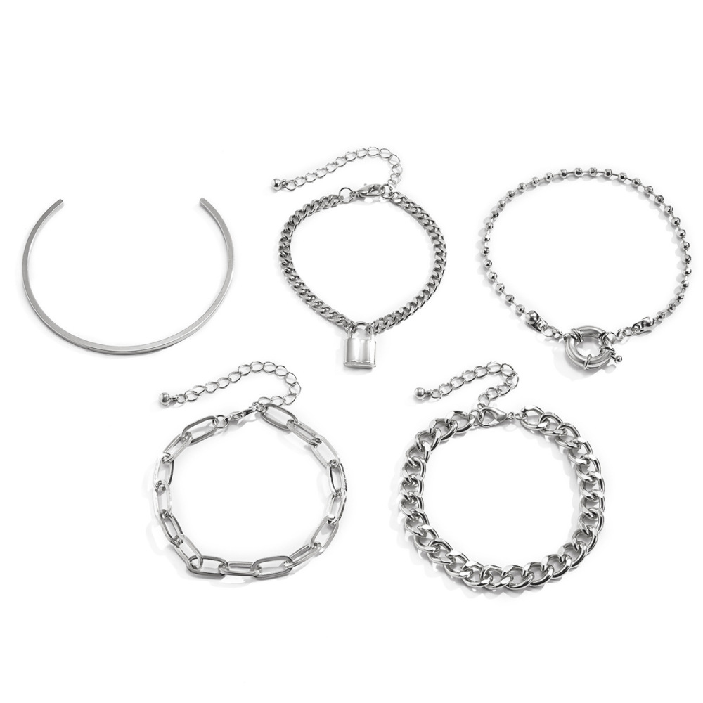 Punk Hip Hop Style Lock Clasp Bracelet Set