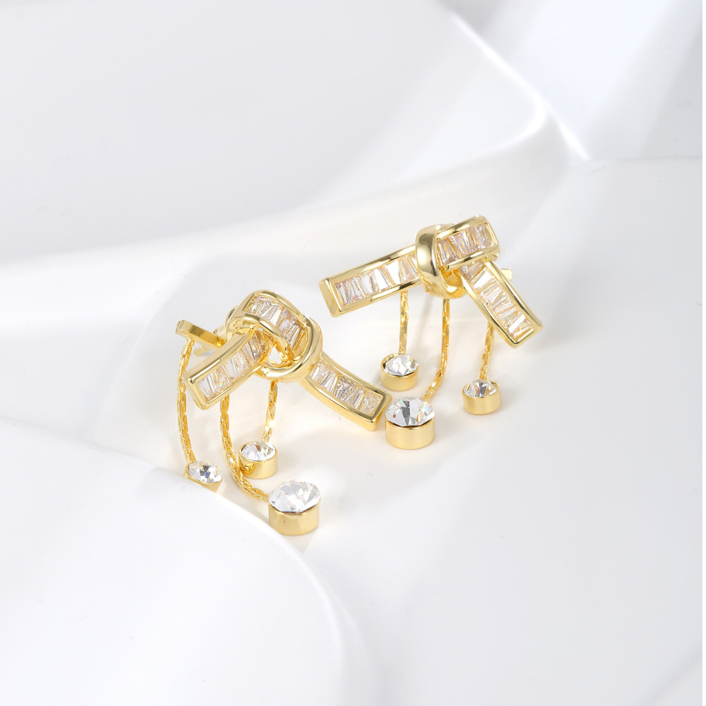 MYK2860-Zircon knot earrings with 925 silver needles