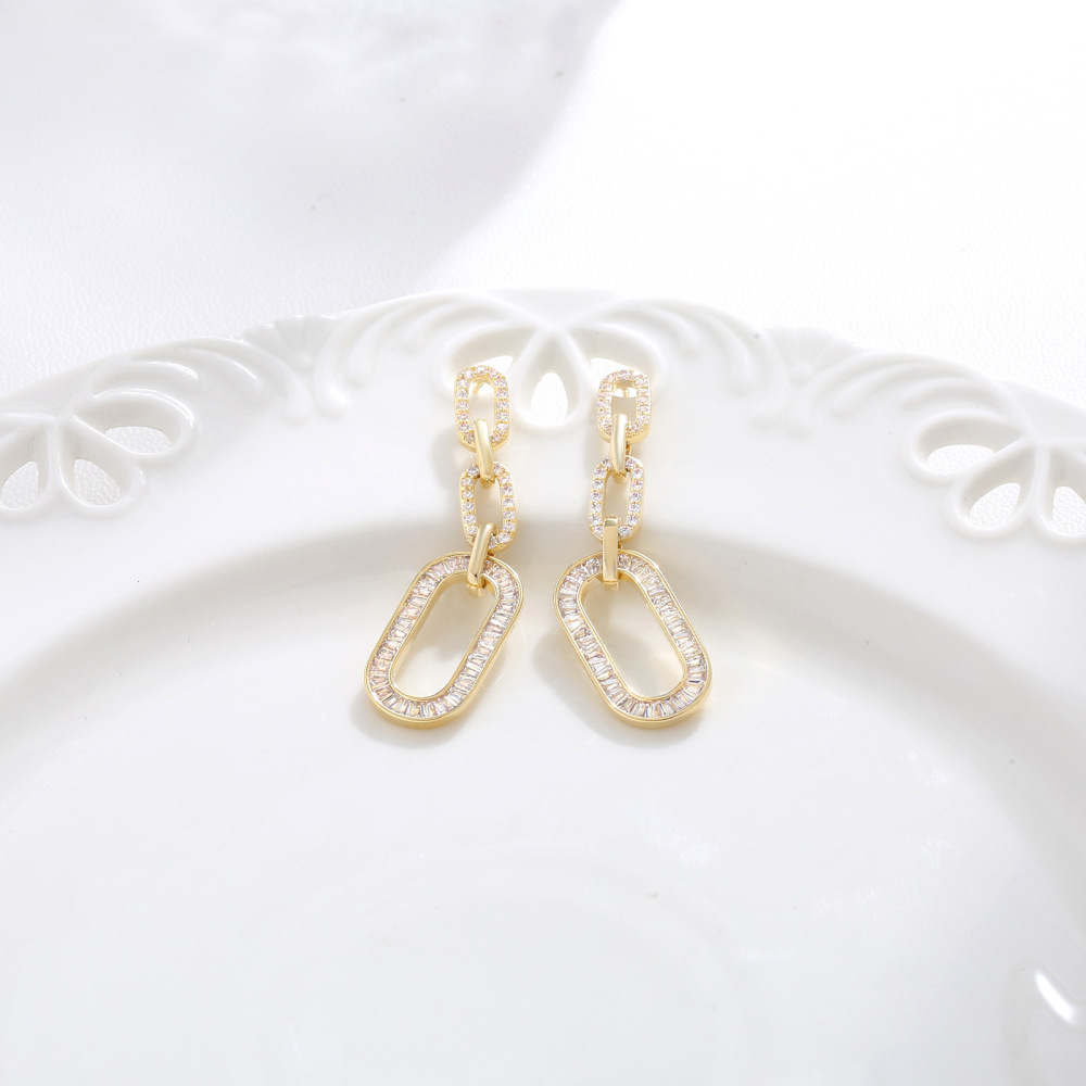 MYK2796-Interlocking chain micro-painted zircon earrings