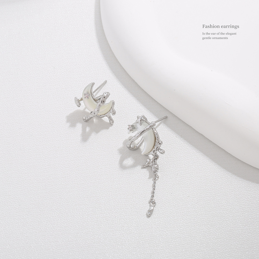 MYK2854-Shell Moon Stud Earrings S925 Ear Post