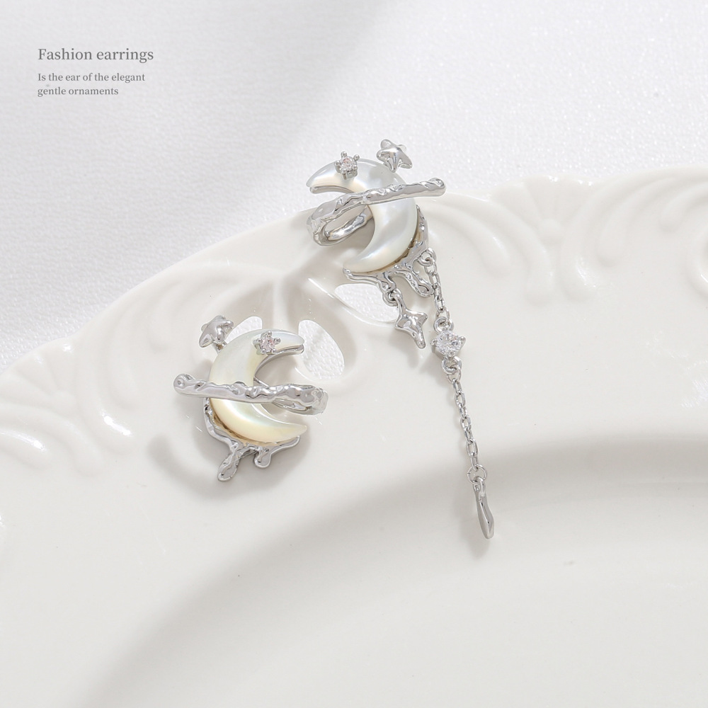 MYK2854-Shell Moon Stud Earrings S925 Ear Post