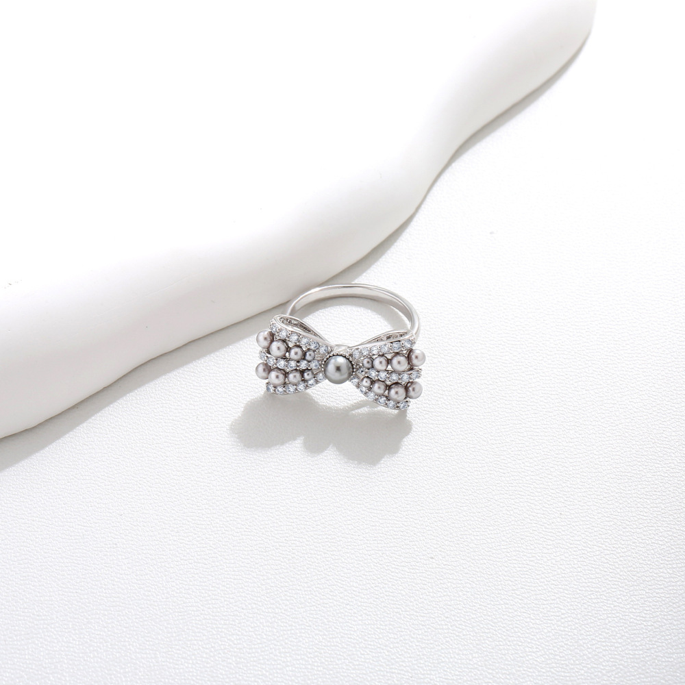 MYK2799-Grey pearl bow open ring