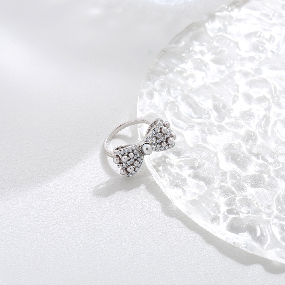 MYK2799-Grey pearl bow open ring