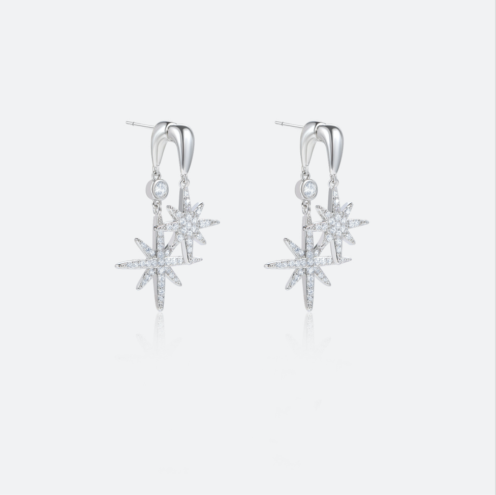 MYK2844-Stylish and elegant earrings with octagonal star design and 925 sterling silver needles.