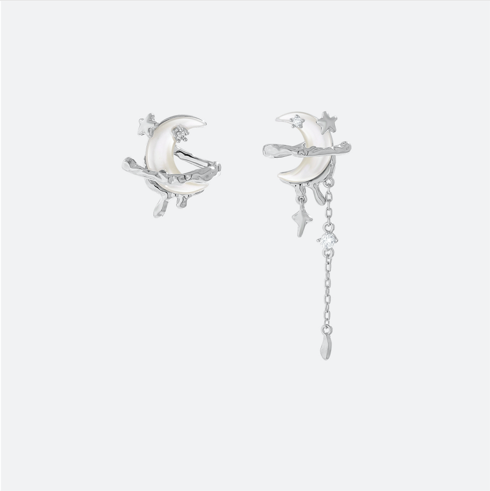 MYK2854-Shell Moon Stud Earrings S925 Ear Post