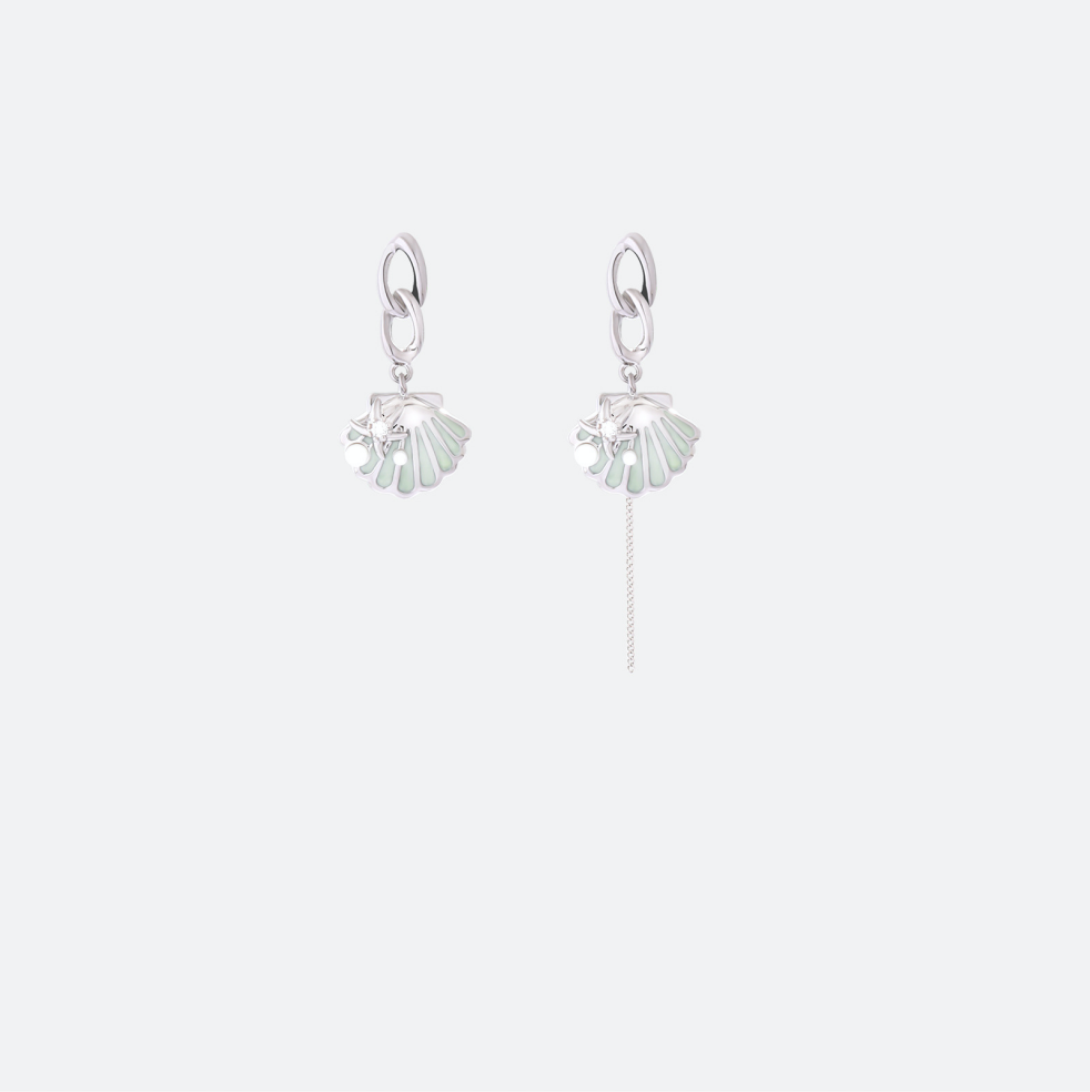 MYK2857-Pearlescent light green sterling silver stud earrings