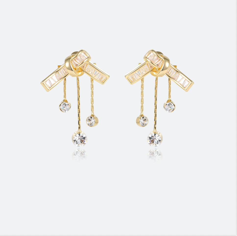 MYK2860-Zircon knot earrings with 925 silver needles