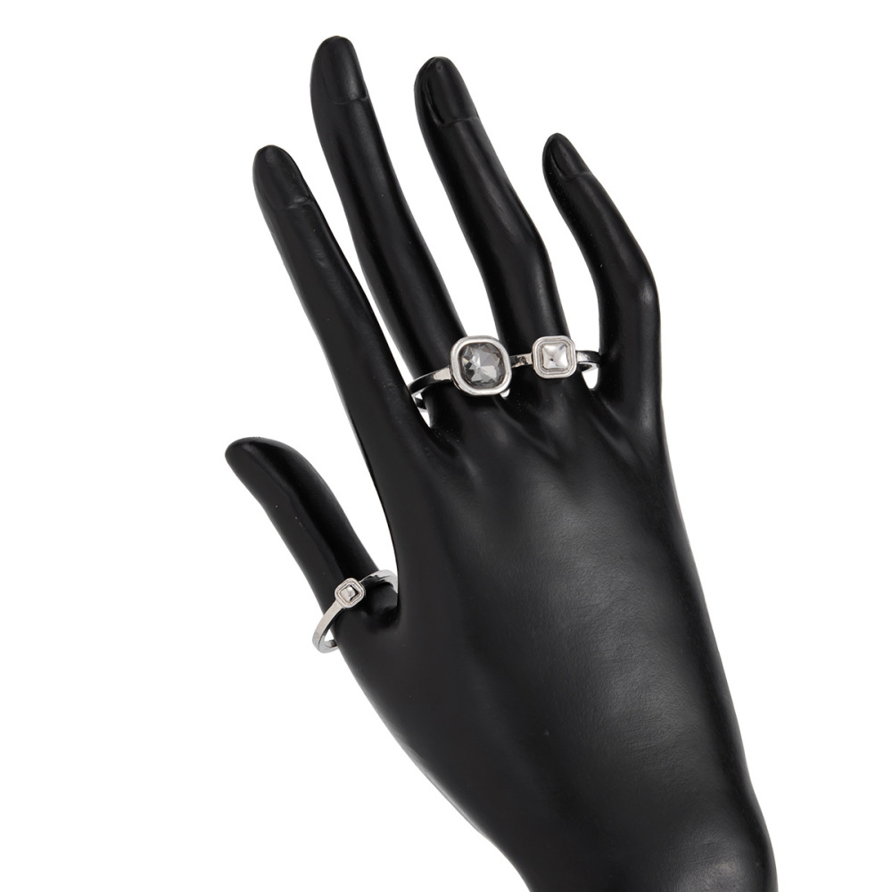 Stylish and cool square black diamond alloy ring set