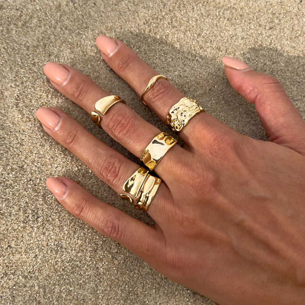 Irregular liquid metal wrinkled opening alloy ring set