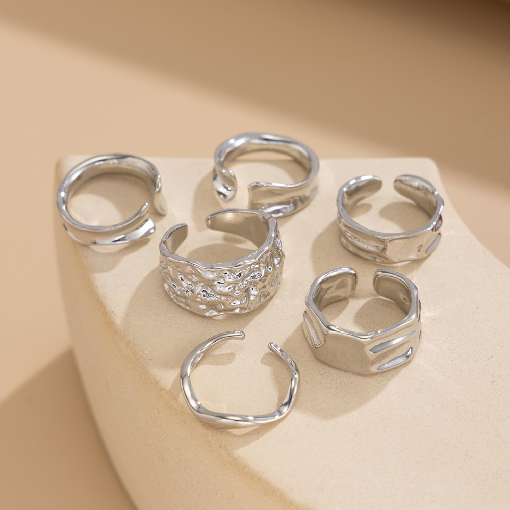 Irregular liquid metal wrinkled opening alloy ring set