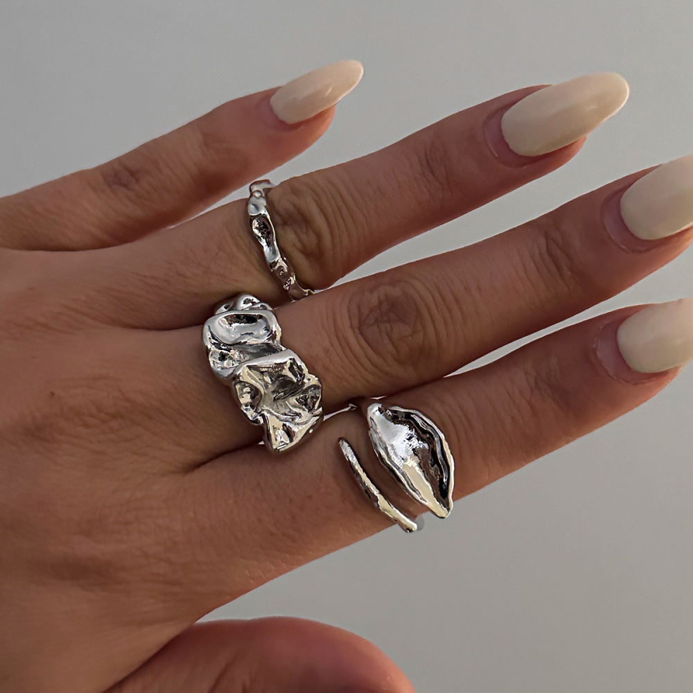 Irregularly Pleated Opening Alloy Ring Set