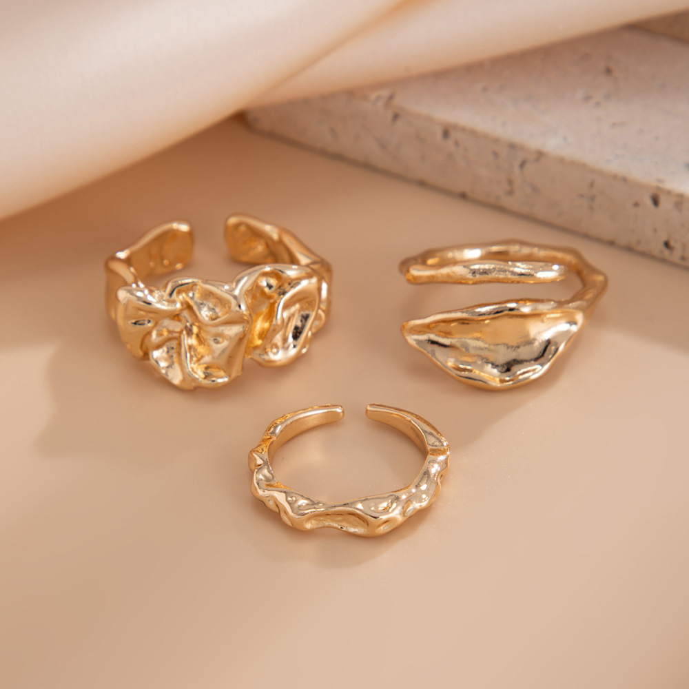 Irregularly Pleated Opening Alloy Ring Set
