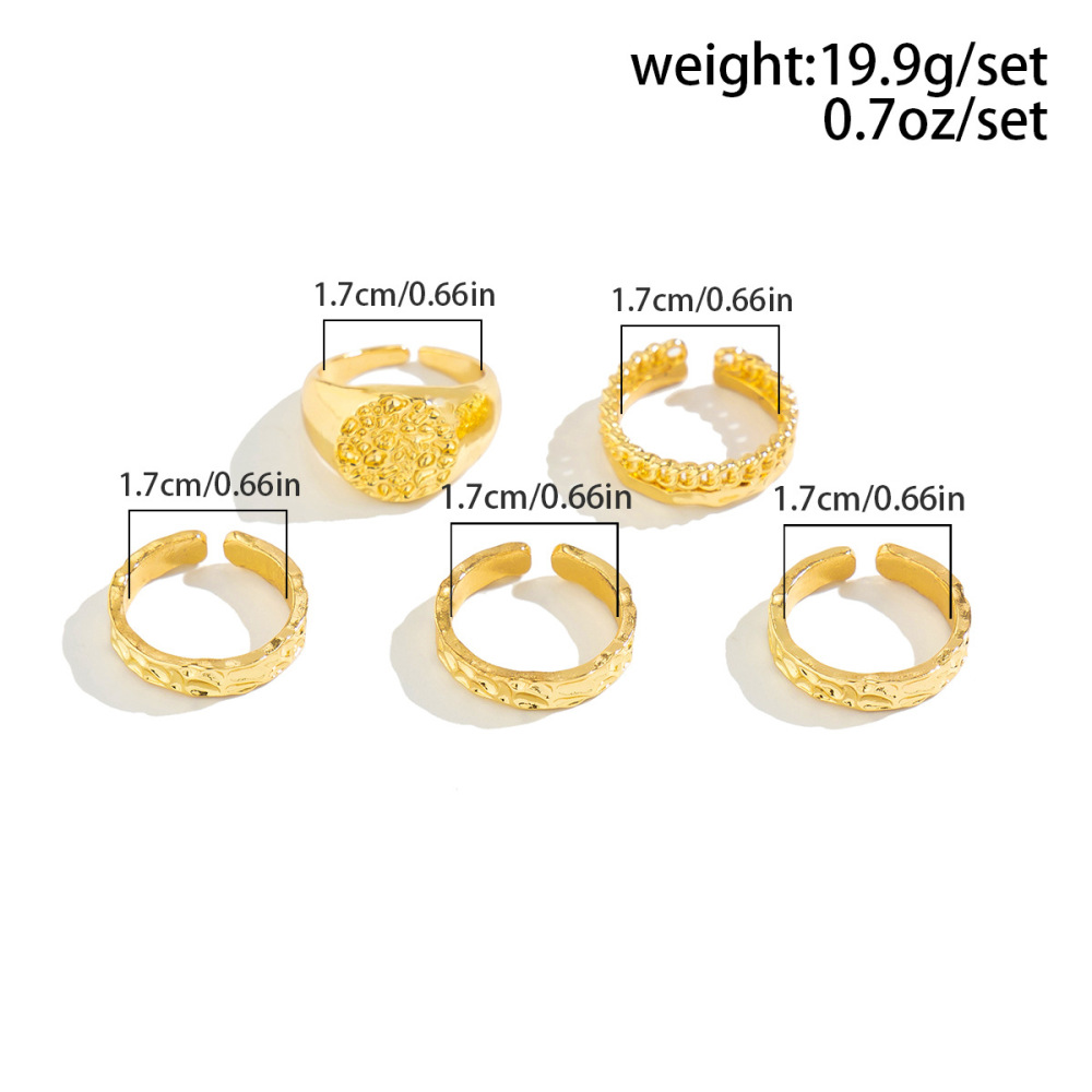 Geometric ring set with rhombus punk snake and rose alloy patterns