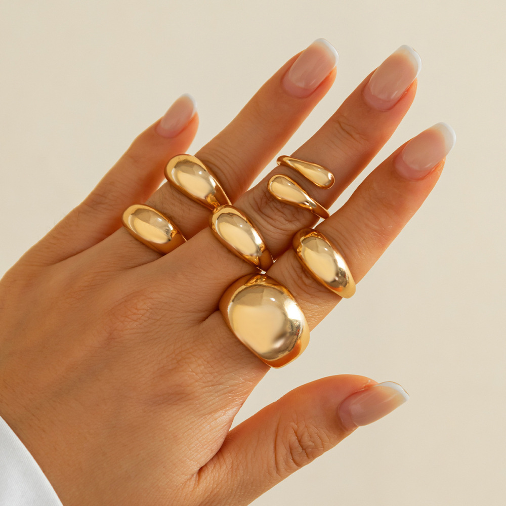 Irregular Hip Hop Style Smooth Metallic Alloy Ring Set
