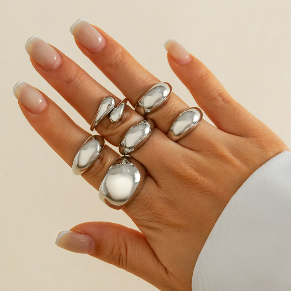 Irregular Hip Hop Style Smooth Metallic Alloy Ring Set