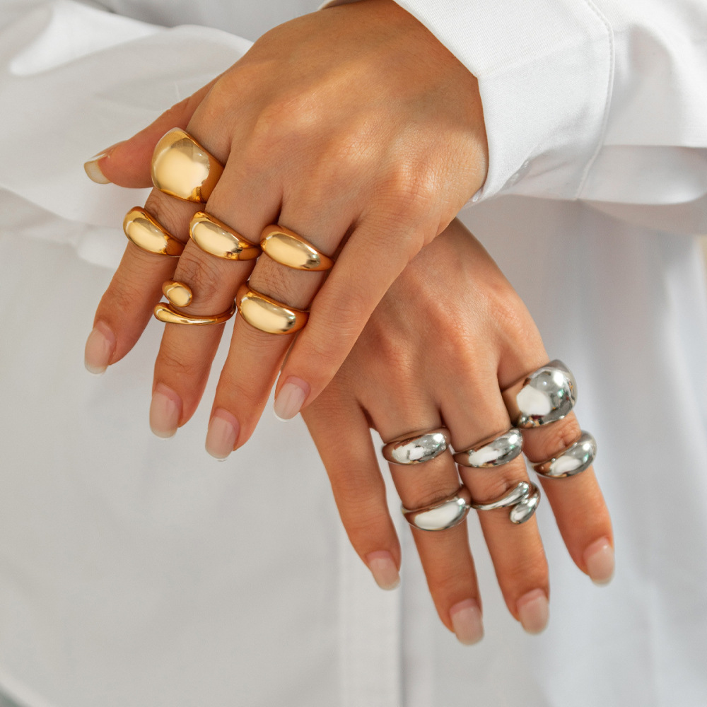 Irregular Hip Hop Style Smooth Metallic Alloy Ring Set