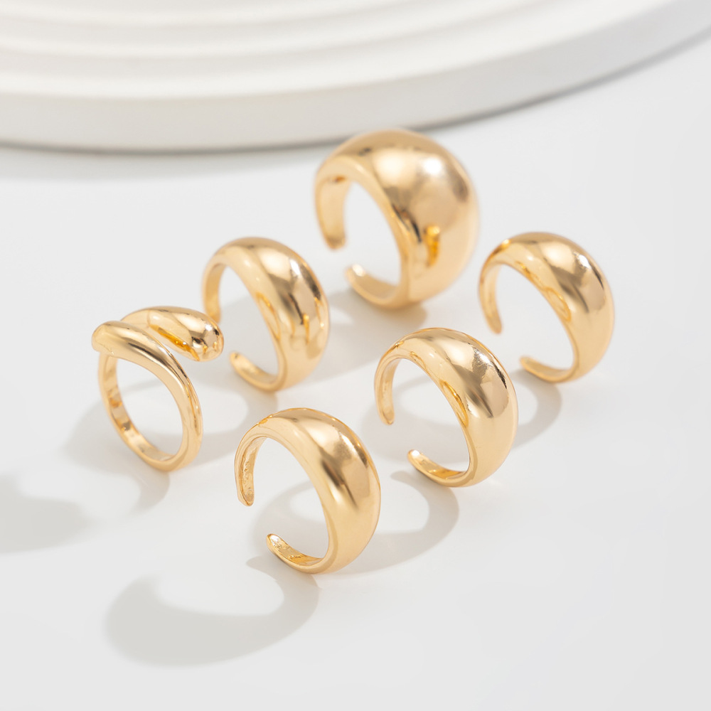 Irregular Hip Hop Style Smooth Metallic Alloy Ring Set