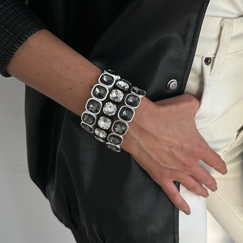 Geometric minimalist square diamond elastic alloy bracelet