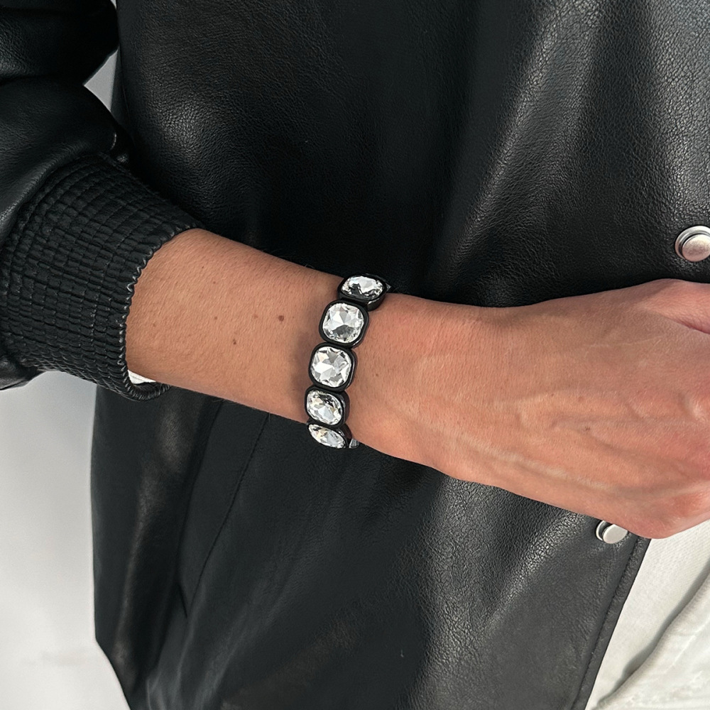 Geometric minimalist square diamond elastic alloy bracelet