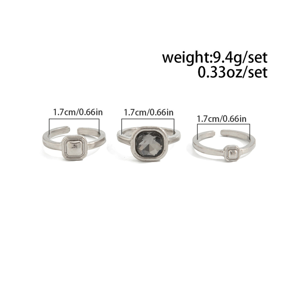 Stylish and cool square black diamond alloy ring set