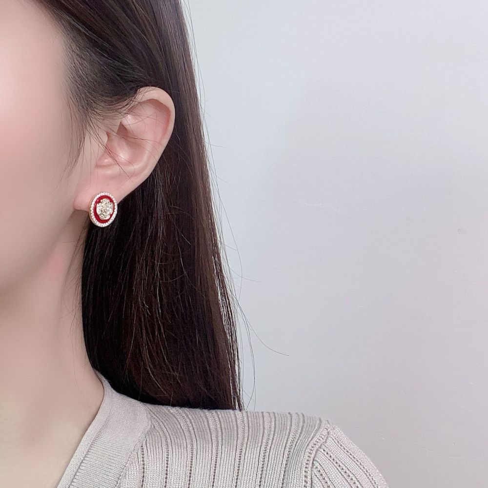 MYK2881-Retro-style red floral full zircon stud earrings with S925 silver needles