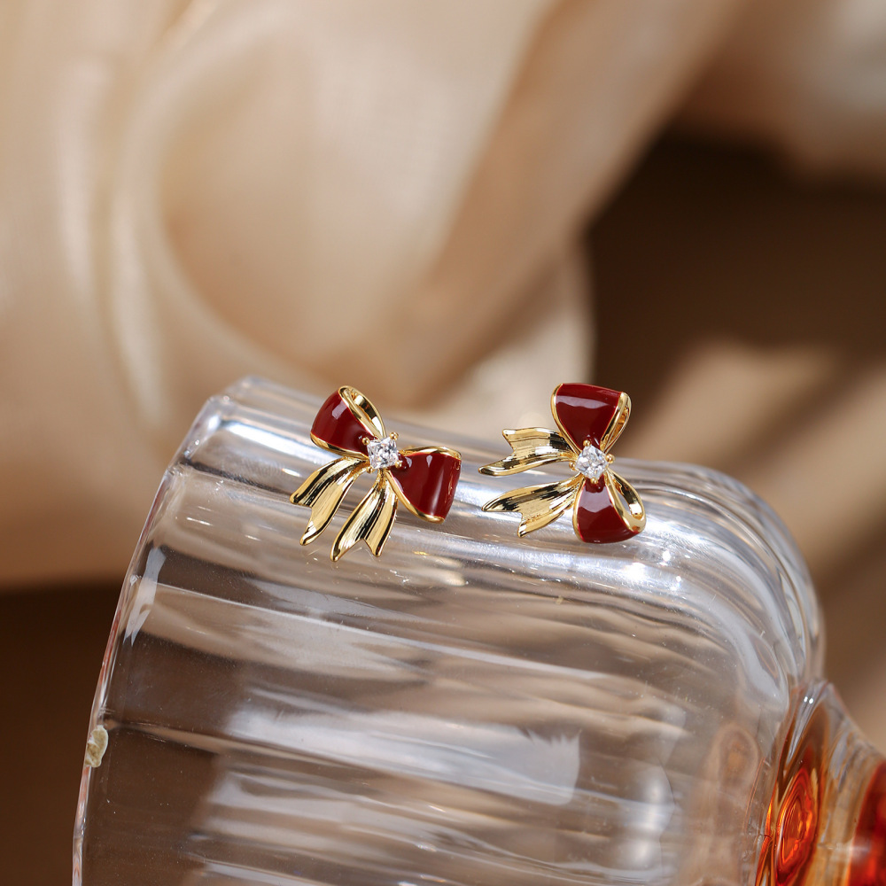 MYK2869-Ankora Red Bow Earrings S925 Sterling Silver
