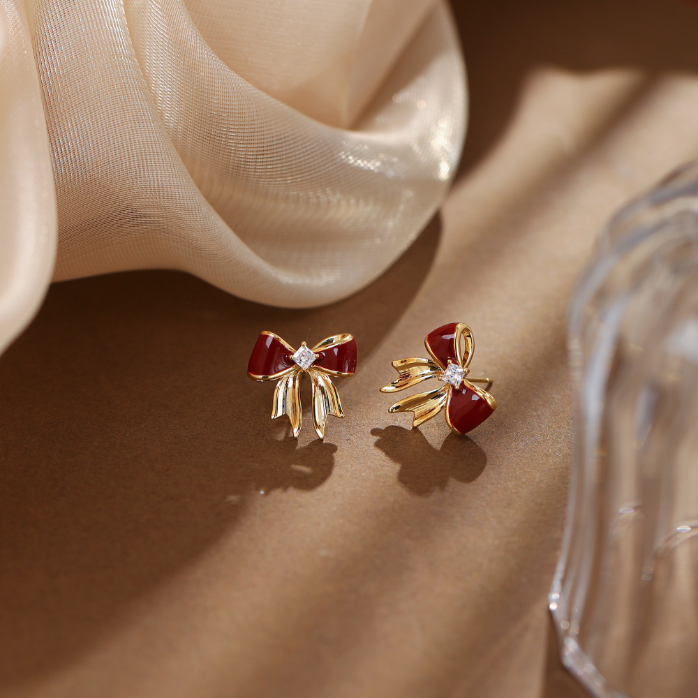 MYK2869-Ankora Red Bow Earrings S925 Sterling Silver