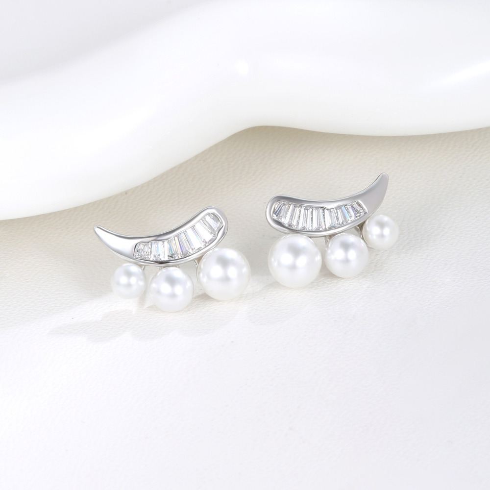 MYK2879-Eyelashes, pearl earrings, 925 silver needles