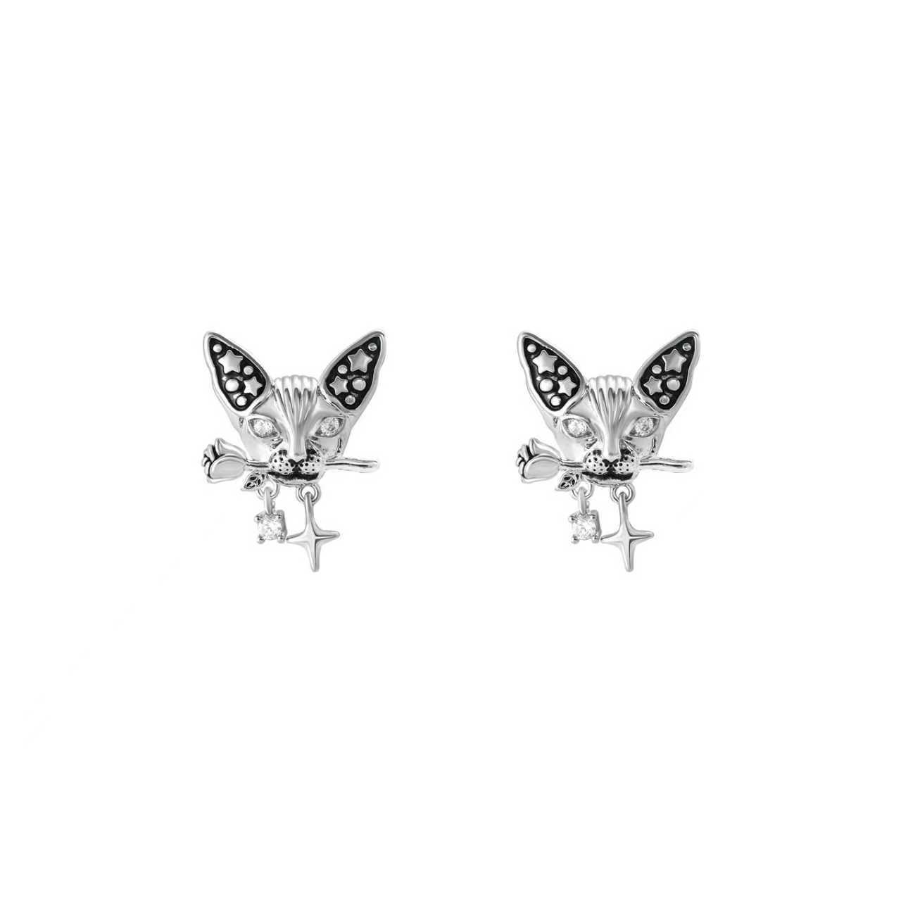 MYK2875-Dark punk style cat carrying a rose earring