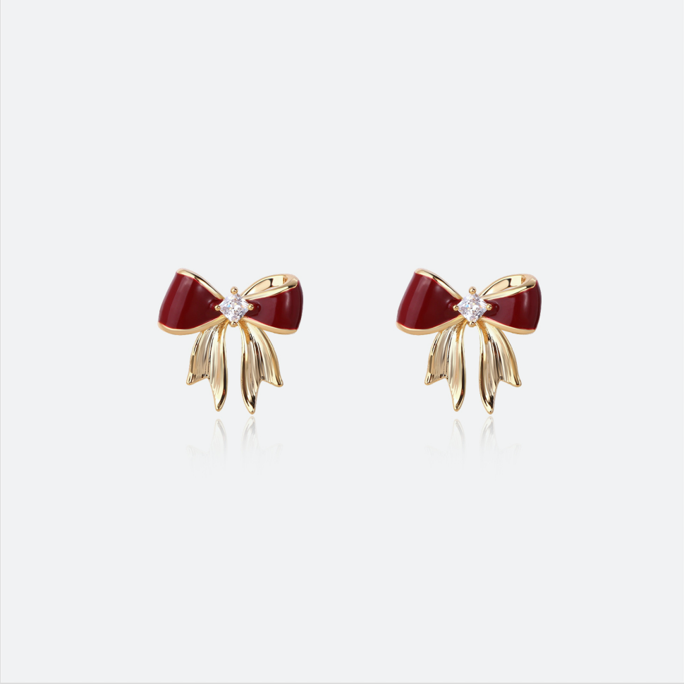 MYK2869-Ankora Red Bow Earrings S925 Sterling Silver