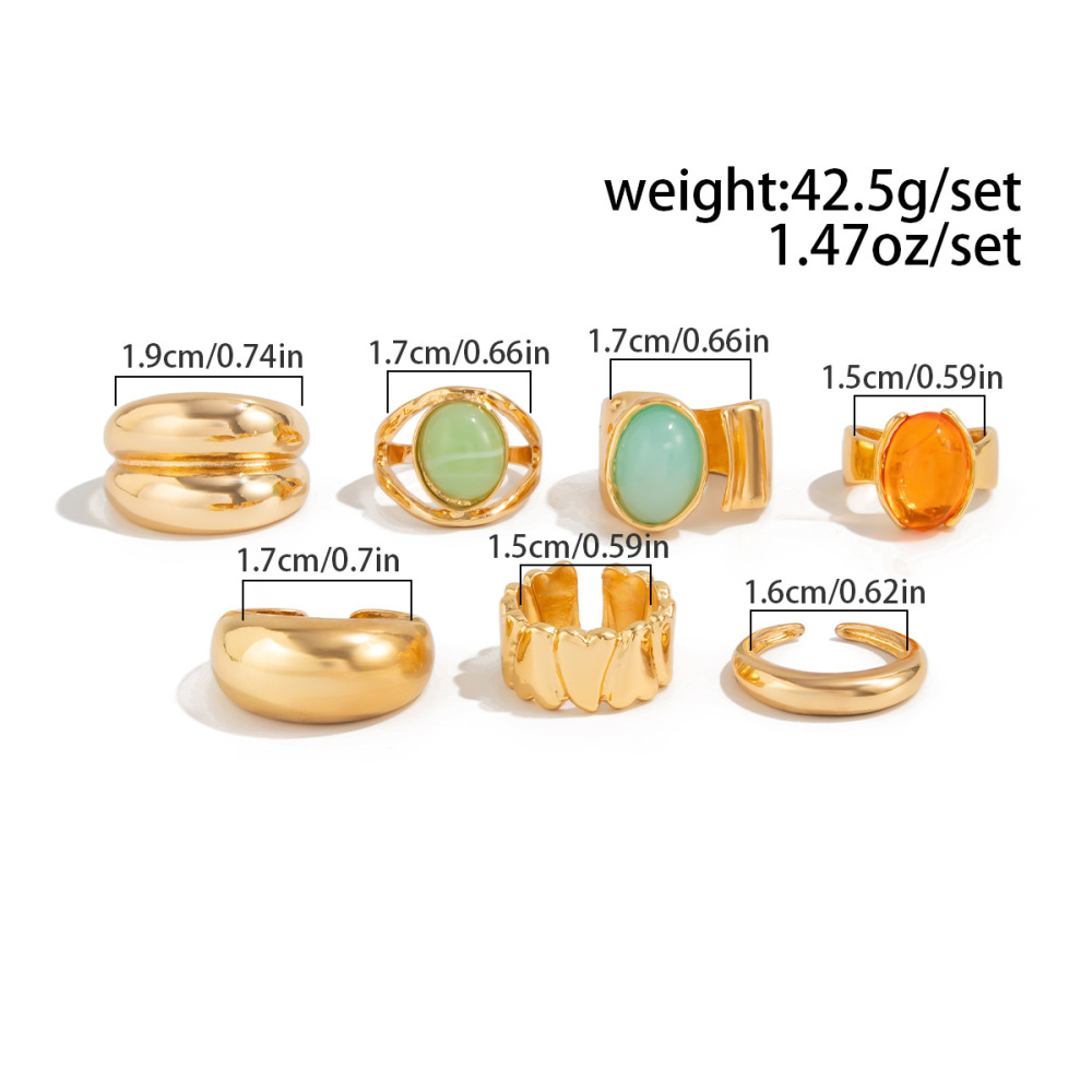 Irregularly Inlaid Acrylic Open Alloy Ring Set