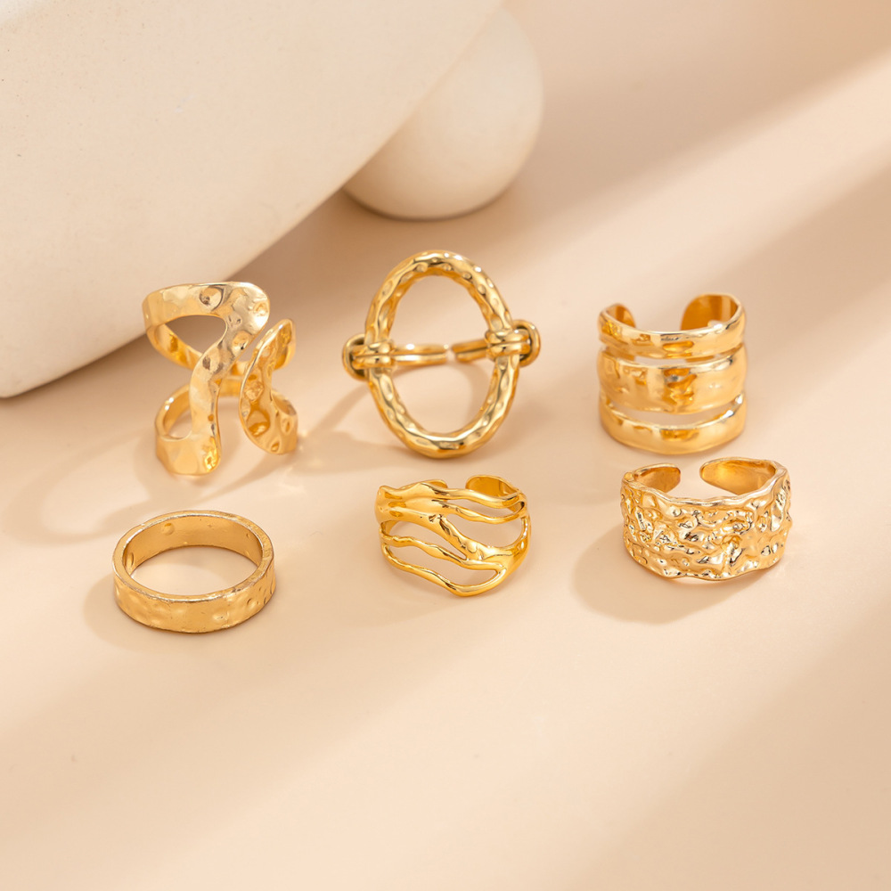 Irregularly shaped openwork alloy ring set