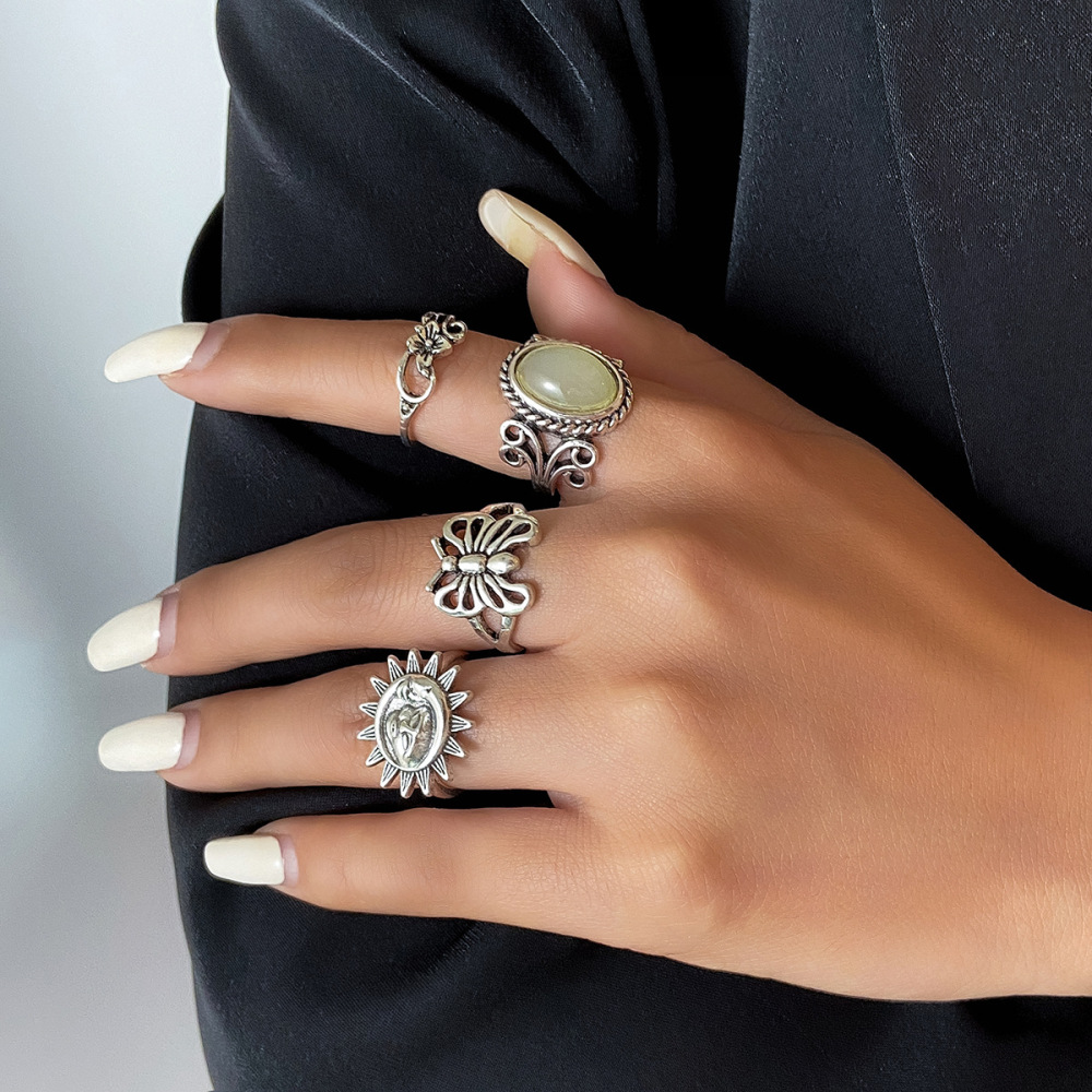 Hip-hop retro style butterfly alloy ring set