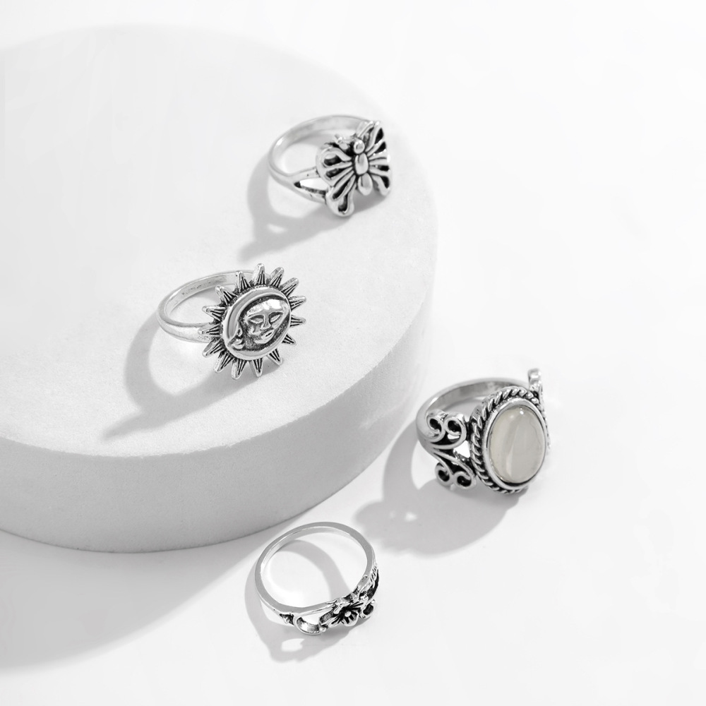 Hip-hop retro style butterfly alloy ring set