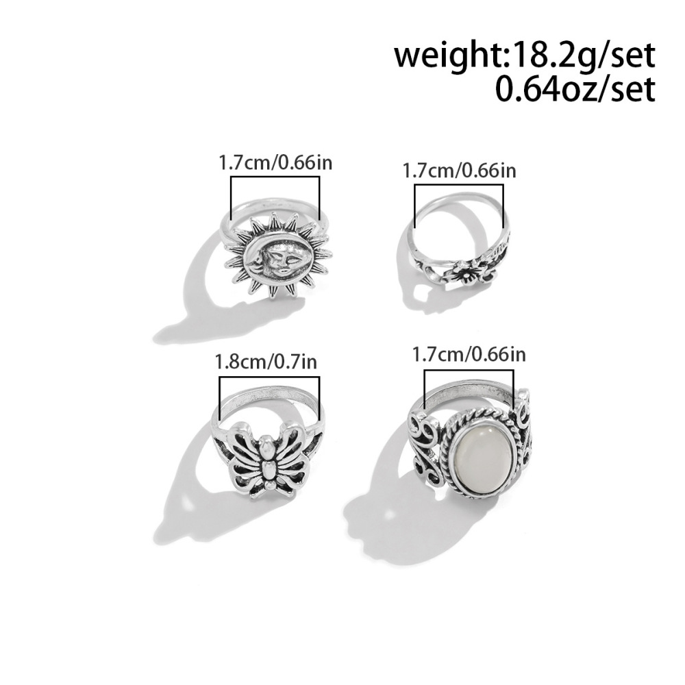 Hip-hop retro style butterfly alloy ring set