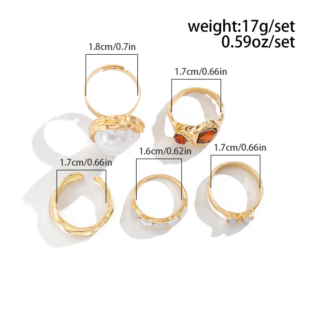 5-piece irregularly inlaid imitation pearl alloy ring set