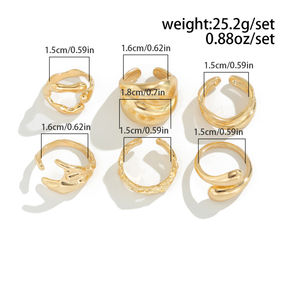 6-Piece Irregular Smooth Alloy Ring Set