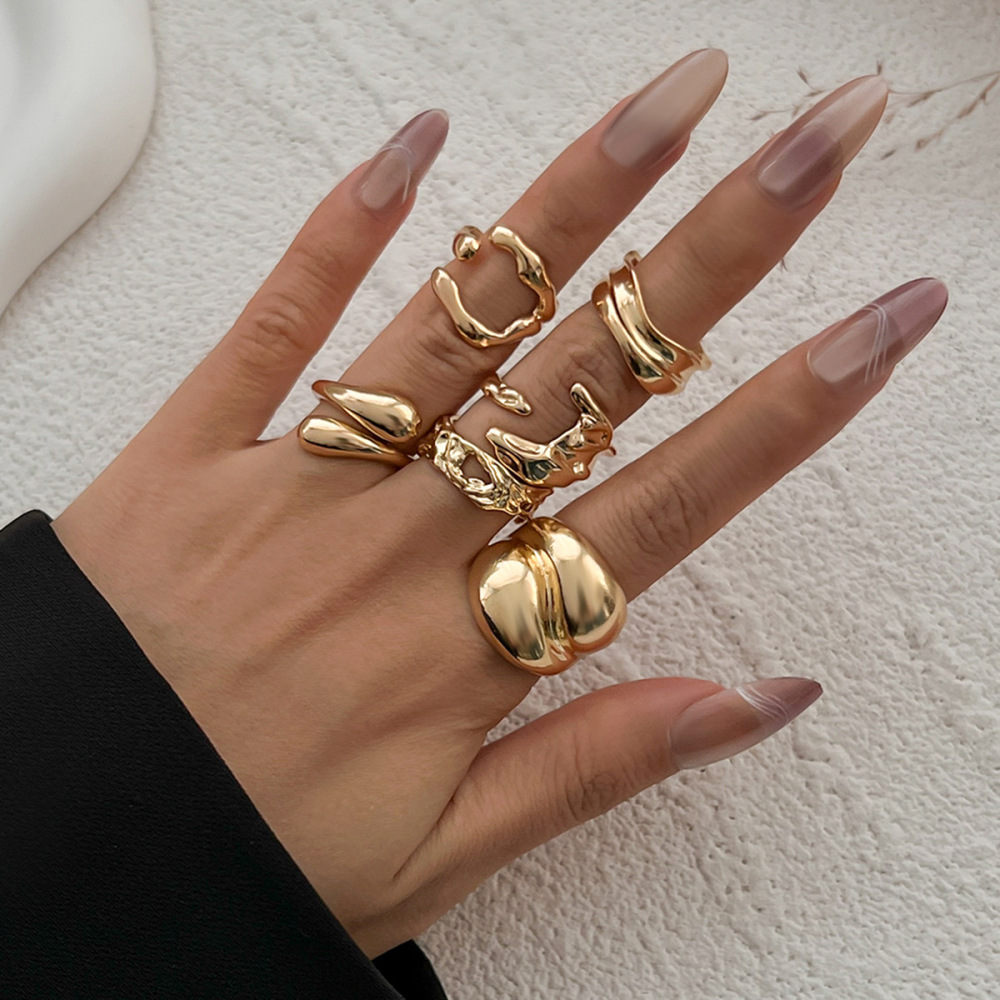 6-Piece Irregular Smooth Alloy Ring Set