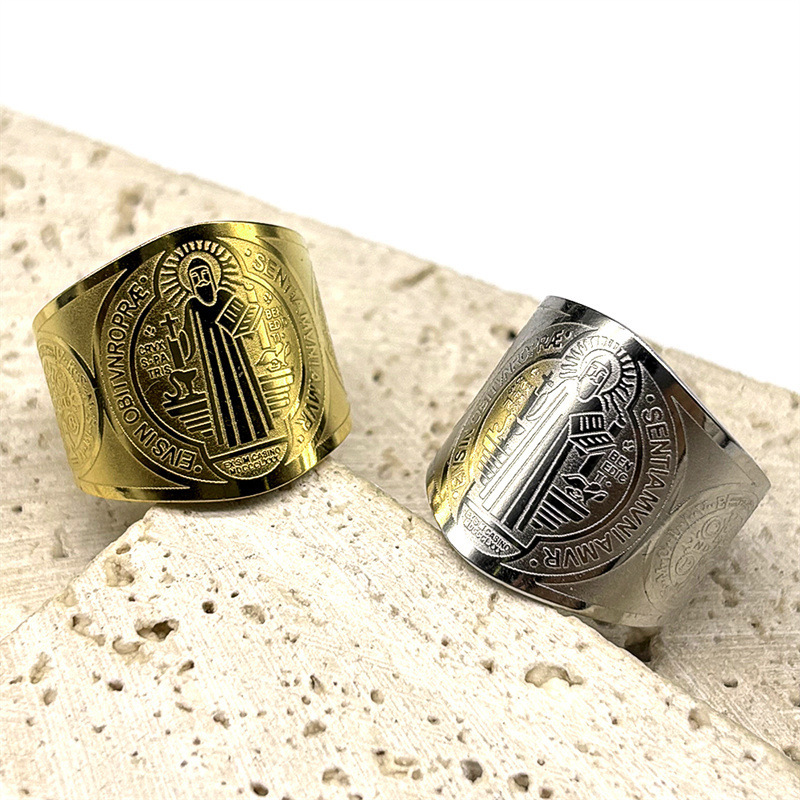 MYK2950-Hip Hop Saint Benedict Exorcism Amulet Stainless Steel Ring