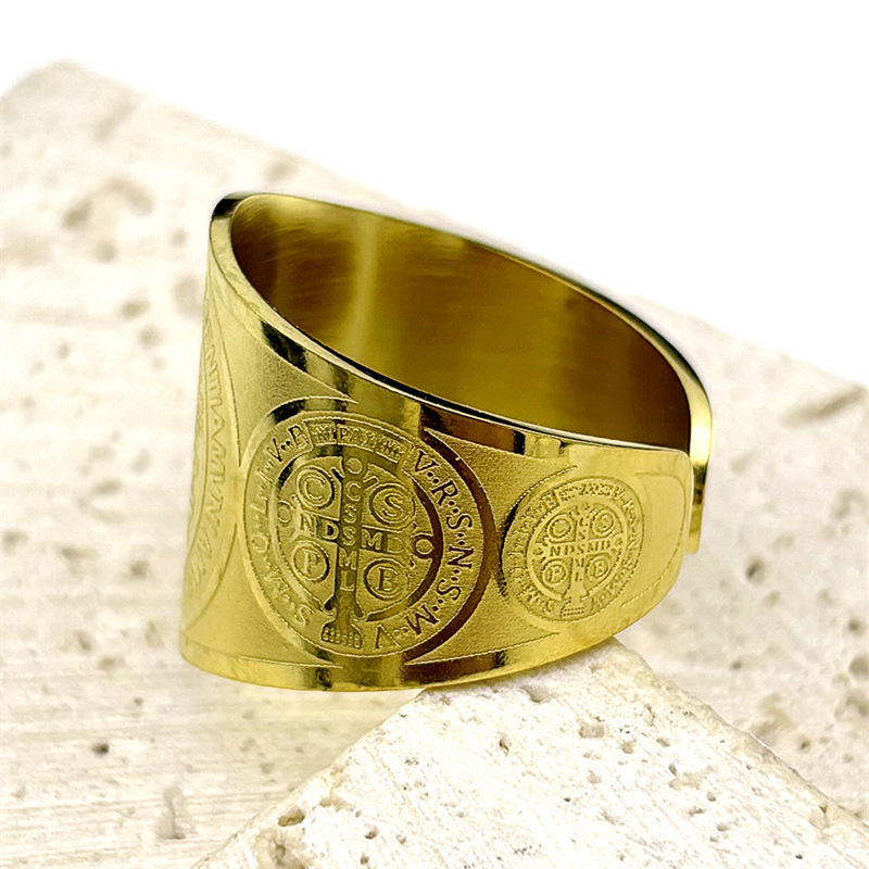MYK2950-Hip Hop Saint Benedict Exorcism Amulet Stainless Steel Ring