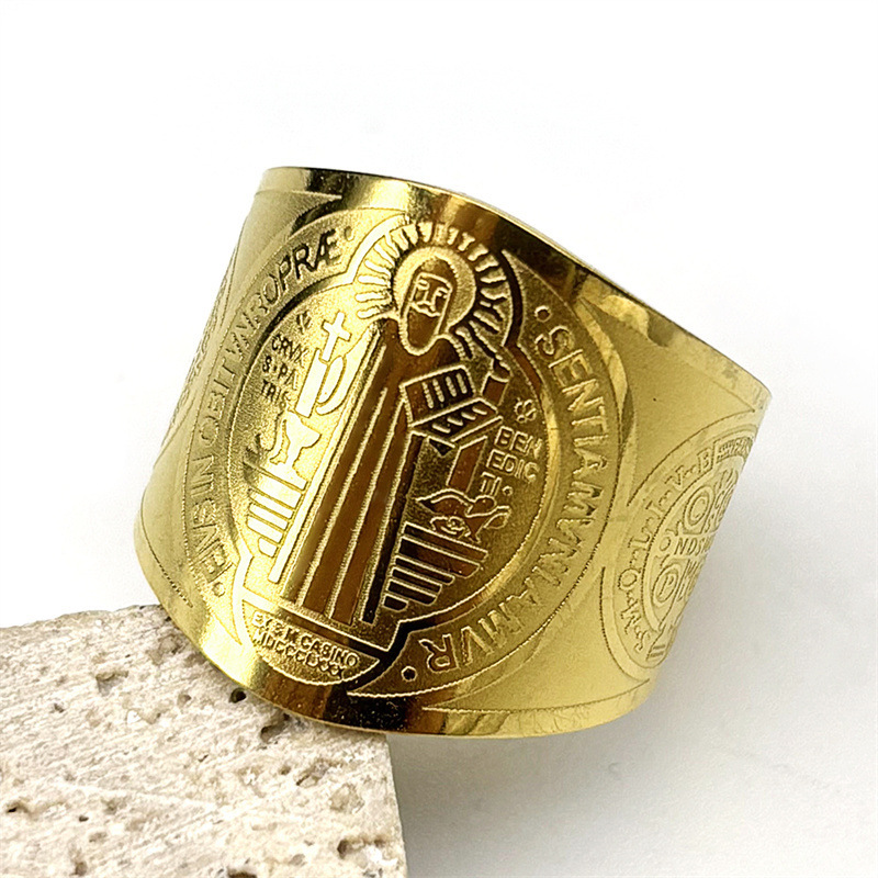 MYK2950-Hip Hop Saint Benedict Exorcism Amulet Stainless Steel Ring