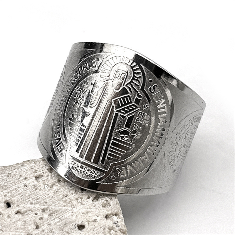 MYK2950-Hip Hop Saint Benedict Exorcism Amulet Stainless Steel Ring