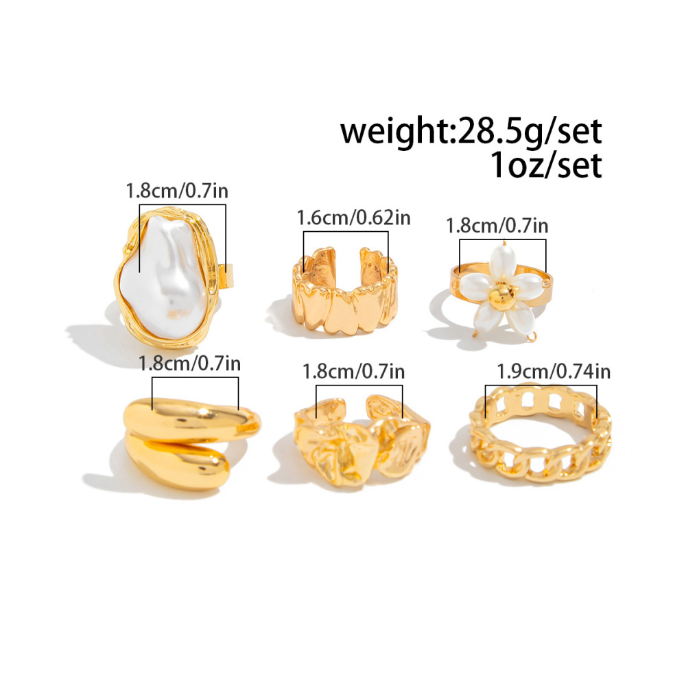 6-Piece Irregular Imitation Pearl Alloy Ring Set