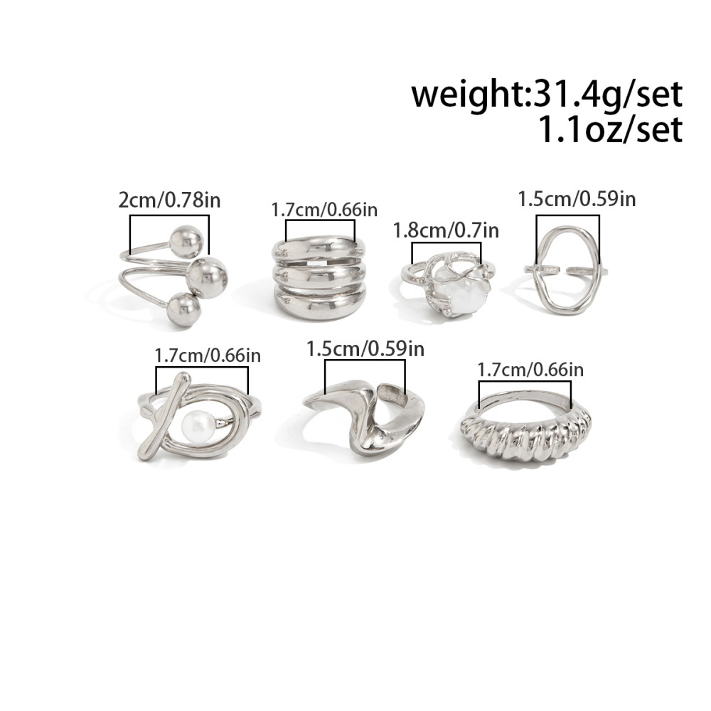 Irregular geometric hollowed-out alloy ring set