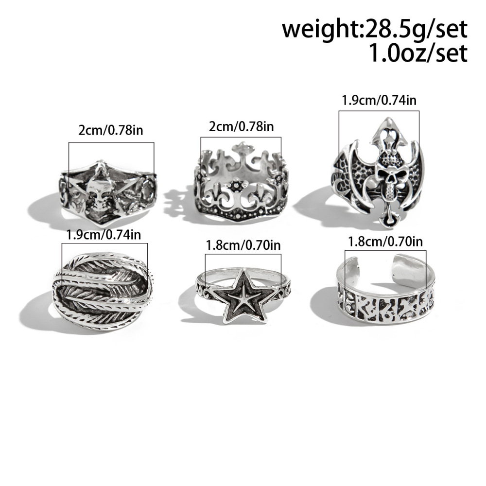 Hip Hop Distressed Carved Bat Alloy Ring Set