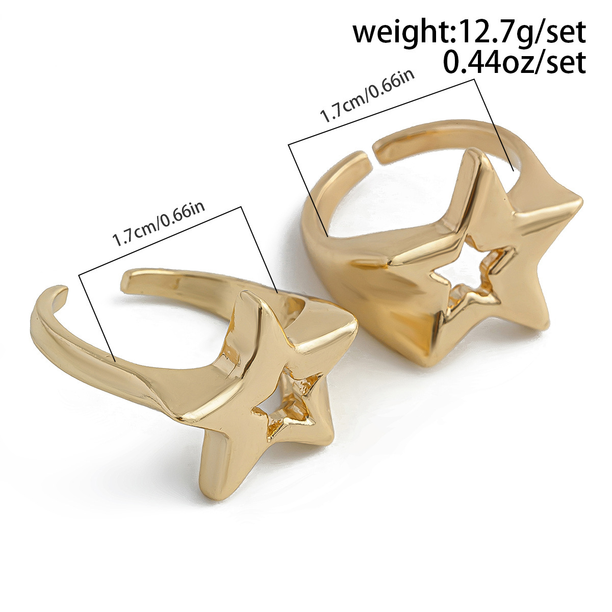 2-piece set of three-dimensional hollowed-out star-shaped alloy rings