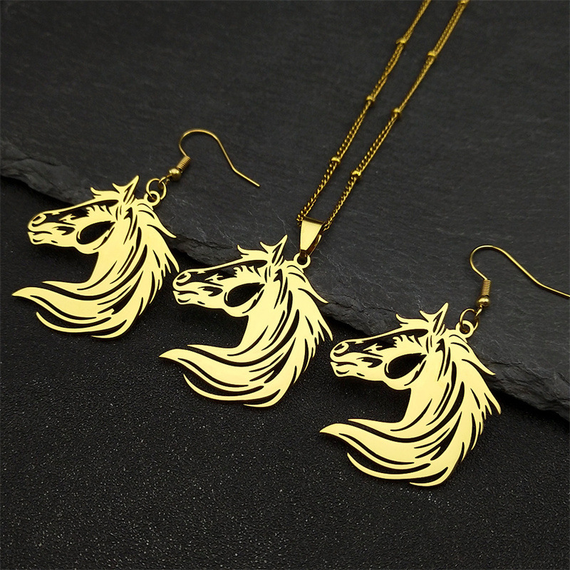 MYK3067-Personalized Horse Head Stainless Steel Necklace Jewelry Set